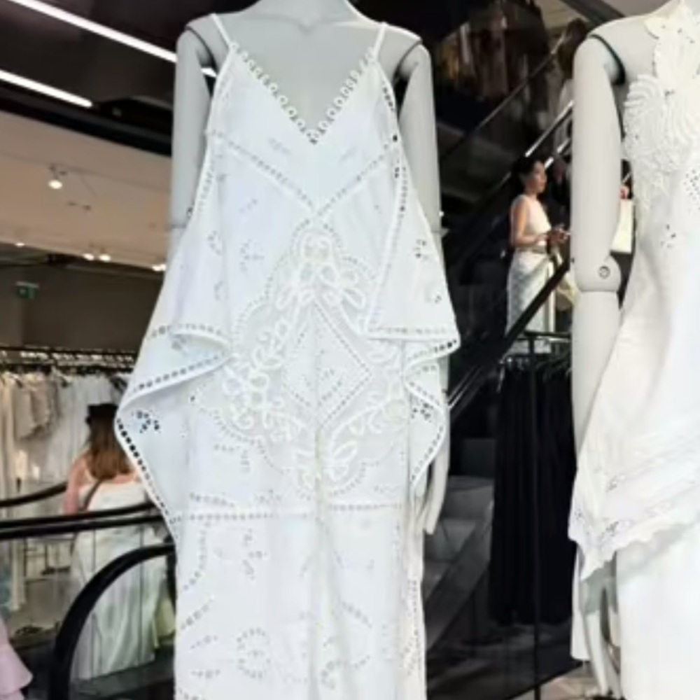 ZARA White Embroidered Lace Maxi Dress NWT Boho Cotton Slip Beach Resort ZW XS - Picture 6 of 14